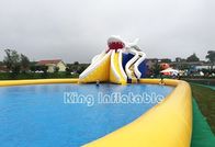 عملاق القرش قابل للنفخ ماء متنزه كبير أصفر قابل للنفخ حمام سباحة مع منزلق