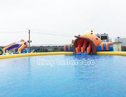 عملاق القرش قابل للنفخ ماء متنزه كبير أصفر قابل للنفخ حمام سباحة مع منزلق