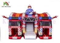 الأحمر عربة إطفاء 0.55 مم PVC نفخ القفز القلعة مع الشريحة للأطفال
